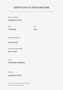 Procedura digitale per la rimozione dell'affascino, opera digitale interattiva di Maurizio Di Feo, 2026