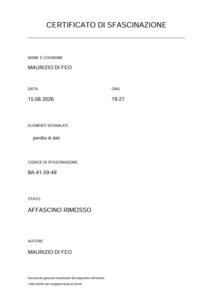 Procedura digitale per la rimozione dell'affascino, opera digitale interattiva di Maurizio Di Feo, 2026